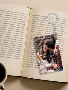 1pc Personalized Photo/Text Keychain, Customized Calendar Keychain, Couple Keychain With Photo Frame, Organic Glass Music Keychain Gift For Boyfriend/Girlfriend, Anniversary, Valentine's Day, Special Occasions - Customized photos + calendar - View 5
