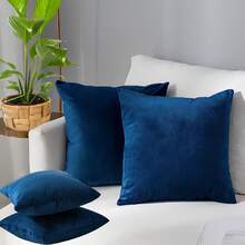Kit Of 2 Cushion Covers 45x45 Premium Smooth Suede Velvet With Invisible Zipper Decorative - 深藍色 - 查看 3