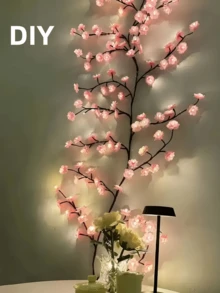 1件櫻花枝燈，柔軟可彎曲144顆LED櫻花燈，USB供電，8種照明模式，適用於居家客廳臥室、辦公室牆面裝飾、戶外花園、婚禮派對氛圍燈，情人節、生日、母親節的精美禮物 - 粉色 - 查看 8