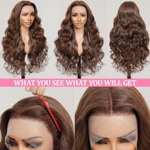 Wear And Go Glueless Wigs Human Blended Hair Pre Plucked Pre Cut 5*5 13*4 13*6 HD Lace Closure Wigs Human Frontal Hair For Women Pre Bleached Knots 200% Density Body Wave 4# Chocolate Dark Brown Wig - Brown - View 3
