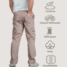 Kit Of 3 Men's Cargo Pants, Tactical Twill, Casual Streetwear, Military Style, Functional Pockets, For Daily Use, Work, Adventure, Urban Fashion - GRAY - GREEN - LIGHT BROWN - View 3