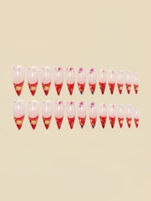 24片扎染法式美甲杏仁形假指甲，Y2K风格美甲用品 - 彩色 - 查看 4