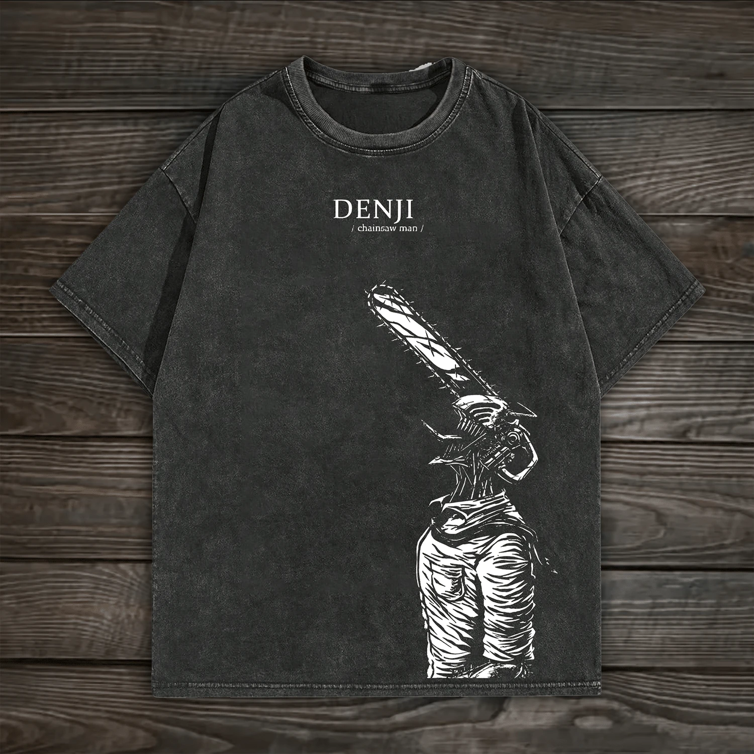 100% Cotton, Chain Saw Anime Vintage Washed T-Shirt Character Pattern, Chain Saw Man Hot Selling Items, Street Style, Men, Women, Great Gift For Friends And Family - 黑色 - 查看 1
