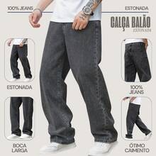 Balloon Pants Men's Jeans Bag Wide Leg Streetwear Faded Graphite Gray - Grey - View 5