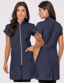 Women's Fitted Zipper  Beautician Tulip Lab Coat - Navy Blue - View 1