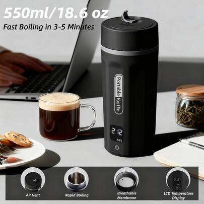 OCTAVO 550毫升迷你便携式电水壶，304不锈钢材质，快速沸腾，带自动断电和防干烧保护功能，适合旅行、办公室、酒店、宿舍等场所使用，是情人节和母亲节的理想礼物，也是旅行必备品。