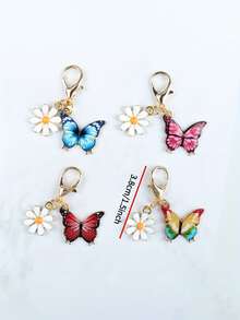 12件套可爱迷你彩色蝴蝶雏菊钥匙扣套装，适合用作包包挂件、包链、包包装饰，时尚动物主题设计，完美适用于包包挂饰、钥匙扣、车钥匙扣，是节日、母亲节、父亲节、返校季、毕业季的理想礼物。 - 彩色 - 查看 14