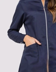 Women's Fitted Lab Coat With Zipper And Puff Sleeves Evi - 藏蓝色 - 查看 2
