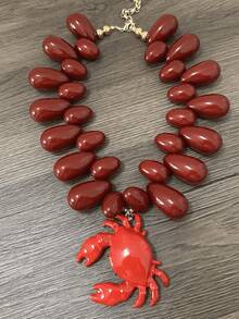 1pc Unique & Elegant Ocean Style Beaded Crab Pendant Necklace, Suitable For Daily Wear - Teardrop Crab Pendant Set - View 1