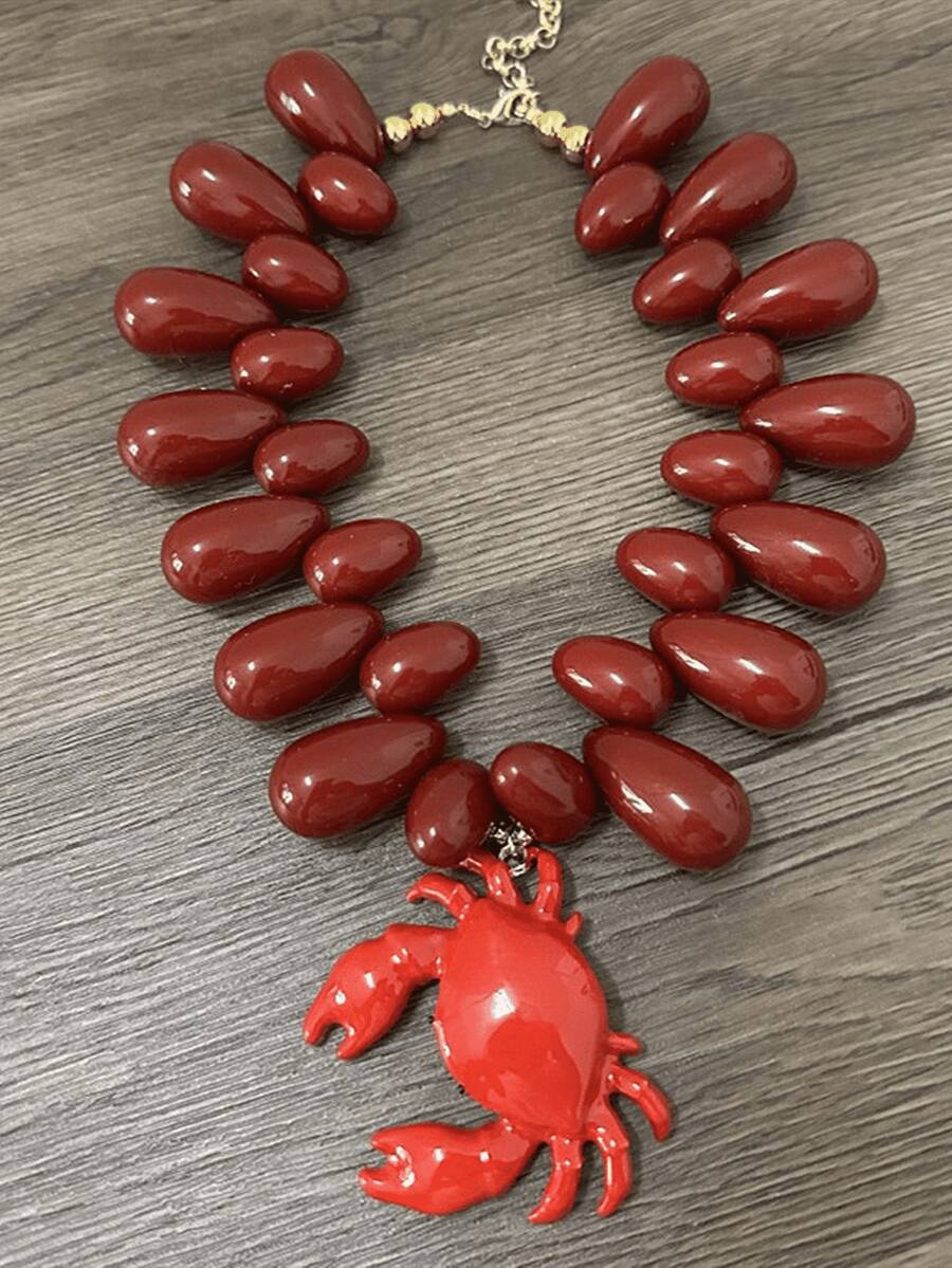 1pc Unique & Elegant Ocean Style Beaded Crab Pendant Necklace, Suitable For Daily Wear - Teardrop Crab Pendant Set - View 1