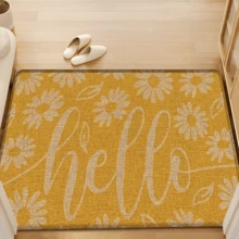 1pc Daisy Pattern Printed Linen Kitchen Rug, Doormat, Bath Mat, Hallway Mat, 3D Floral Rectangle Carpet For Living Room, Bedroom, Corridor, Bathroom, Laundry Room - Polyester, Indoor Outdoor Home Decor - Coffee Brown - View 4