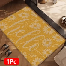 1pc Daisy Pattern Printed Linen Kitchen Rug, Doormat, Bath Mat, Hallway Mat, 3D Floral Rectangle Carpet For Living Room, Bedroom, Corridor, Bathroom, Laundry Room - Polyester, Indoor Outdoor Home Decor - Coffee Brown - View 13