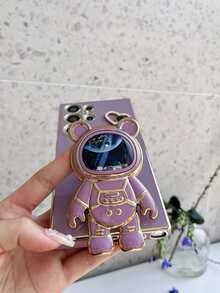 宇航员系列心形粉饼盒，电镀防摔手机壳带隐藏式支架，适用于 11/12/13/14/15/16 Pro Max、S22/23/24+、A012345/654321、MOTO等型号 - 紫色 - 查看 5