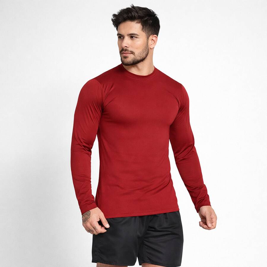 Unisex UV 50+ Sun Protection Base Layer Shirt For Cold And Hot Weather, Thermal Compression - 紅色 - 查看 1