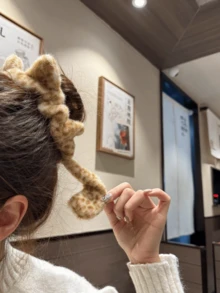 1pc Cute Fluffy 3D Leopard Print Kitten Hair Scrunchie, High Elasticity Stylish Hair Accessory - Multicolor - View 4