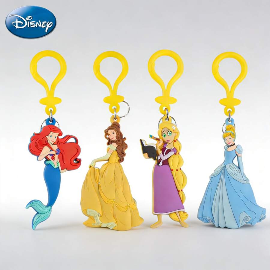 Disney 1 个官方授权公主钥匙扣 - 柔软触感 PVC 钥匙圈 - 背包装饰礼物 - 贝儿公主和爱丽儿公主 - 彩色 - 查看 1