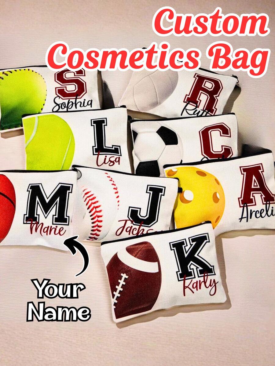 Personalized Embroidered Thin Cotton Cosmetic Bag, Bridesmaid Gift, Bridal Party Gift, Women's Gift, Customized Toiletry Bag, Makeup Bag, Personalized Makeup Bag With Name, Customized Makeup Bag Storage Pouch, Letter Embroidered Makeup Bag, Bridesmaid Gift Box, Multi-Functional, Decorative, Monogram - Multicolor - View 1