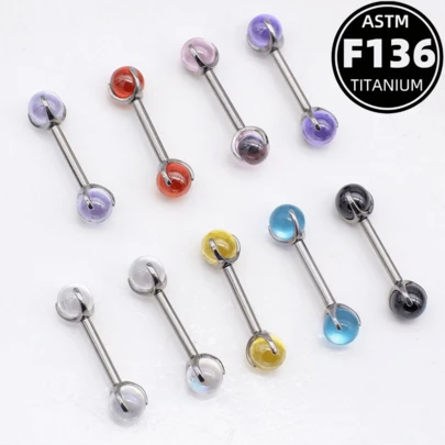 SENLANSP 1件F136钛金三爪圆形合成锆石舌钉、乳钉、耳环、直杆耳钉，男女皆宜，适合日常佩戴和作为礼物