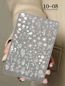 一套复古中式兰花蕾丝美甲印花板，可爱丝带图案美甲贴纸，玫瑰、蝴蝶、叶子美甲印花板，爱心、星星、月亮、蕾丝、花卉美甲印花模板，美甲沙龙必备 - 銀色 - 查看 11