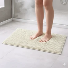 Set Of 3 Popcorn Bathroom Mats, Non-Slip, 38x58cm, Microfiber Chenille With Polka Dots, Super Soft And Absorbent, For Shower Exit. - Bộ 3 màu be - Xem 5