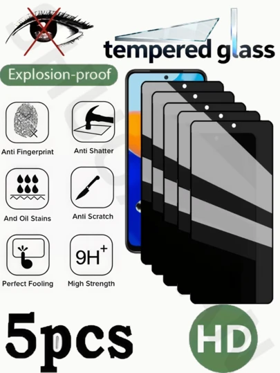 适用于红米XM高清屏幕的5片装全覆盖隐私钢化玻璃屏幕保护膜。9H硬度。防窥，触控灵敏，易于安装。适合生日/复活节/圣诞节/送给家人/朋友/男孩/女孩。