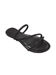 Women's Flat Sandal For Everyday Use With Rhinestone Straps - Comfortable - Black 2 Z - View 1