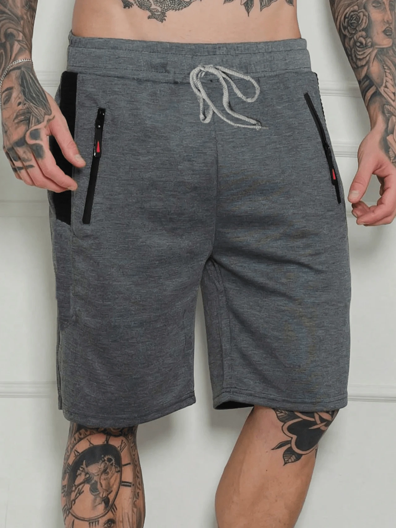 Men's Sweatpants Shorts /Zipped Pockets /Elastic Waist - 深灰色 - 查看 1