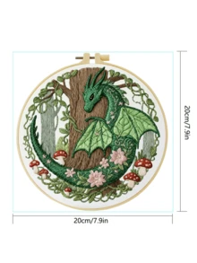 刺繡套件 20x20cm/7.9in 森林綠龍圖案 手作DIY 成人與初學者適用 包含布料、說明書、繡框、針與線 適合送給朋友或家人的節日禮物 居家或辦公室藝術裝飾 - A - 查看 5