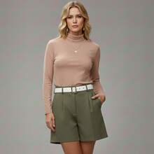 Women's Long-Sleeved Turtleneck Top With Base Layer - Champagne - View 4