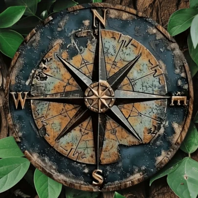 2D Flat Printed Round Iron Nautical Compass Wall Decor, Bohemian Style For Home, Bar, Cafe And Garage, No Power Needed, Excellent Holiday Gift For Halloween, Christmas, Thanksgiving, Fits 11 Occasions, Random Hole Position