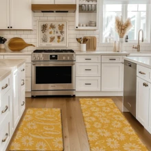 1pc Daisy Pattern Printed Linen Kitchen Rug, Doormat, Bath Mat, Hallway Mat, 3D Floral Rectangle Carpet For Living Room, Bedroom, Corridor, Bathroom, Laundry Room - Polyester, Indoor Outdoor Home Decor - Coffee Brown - View 2