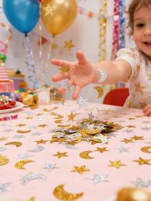 100pcs Star And Moon Paper Confetti, Double-Sided Table Paper Confetti With Colorful Flower Sequins, Wedding And Birthday Decorations, Moon And Star Party Decorations, Gold, Silver, Pink, Blue Baby Shower, Gender Explanation Party - Multicolor - View 5