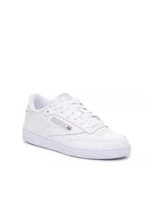 Reebok Club C 女款(GS)青少年运动鞋，吸汗透气，防晒防风保暖，轻便印花Logo，纯色百搭，弹性好，易洗速干，适合运动户外跑步上学，黑色，货号100000198 - 白色 - 查看 2