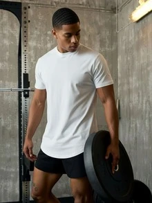 Tricou bărbătesc cu mânecă scurtă și guler curbat de vară, tricou casual cu guler rotund, potrivit pentru sală, sporturi în aer liber și ținute de fitness de vară - alb - Vizualizare 1