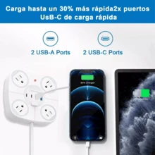 MOREKA 1 Pieza Cargador Multicontactos Con 4 Salidas 2 Usb 2 Tipo C Regleta - Blanco - Ver 4