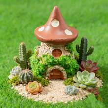 4件套迷你童话花园小屋套装 - 树脂微型小屋，适用于玻璃容器、娃娃屋微缩模型和桌面装饰 - 乡村风格迷你小屋雕塑，仙女花园，家居办公室展示收藏品 - 彩色 - 查看 3
