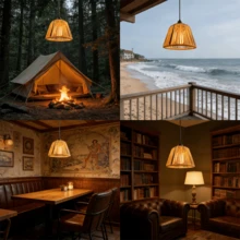 1pc Hand-Woven Rattan Chandelier, Hanging Chandelier, Japanese Rattan Lamp, Bohemian Style, Battery-Powered, Suitable For Kitchen, Dining Room, Living Room, Bedroom, Hallway, Entryway, And Patio (Battery Not Included) - Battery Box - View 4