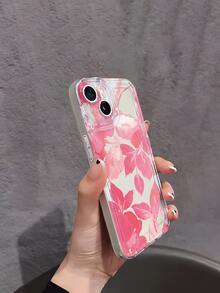 1pc French Retro Oil Painting Texture Thick Brush Stroke Pink Abstract Floral & Layered Leaf Illustration Transparent Soft Silicone Shockproof Anti-Yellowing Slim Phone Case Compatible With Apple Phones - Multicolor - View 4