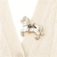 1pc Enamel Rhinestone Drip Oil Zodiac Horse Brooch, Exquisite Suit/Coat Decoration Accessory - Multicolor - View 2