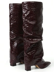 2025 New Knee High Boots For Women With Pointed Thick Heels And Solid Color Patterns Comfortable Fashionable Autumn  Winter Nightclub Party Motorcycle Combat Boots - Họa tiết đá đỏ - Xem 9
