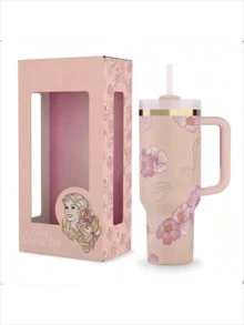 Stanley40OzH2.0 Tumbler With Handle, Double Walled Vacuum Insulated Stainless Steel Water Bottle Premium Summer Drinkware Portable Handy Flask Travel Mug Iced Coffee Cup For Outdoor Camping, Hiking, Driving, Travel, Perfect Gift Idea - Pink Flower - View 1