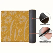 1pc Daisy Pattern Printed Linen Kitchen Rug, Doormat, Bath Mat, Hallway Mat, 3D Floral Rectangle Carpet For Living Room, Bedroom, Corridor, Bathroom, Laundry Room - Polyester, Indoor Outdoor Home Decor - Coffee Brown - View 8