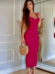 Women's Retro Midi Dress, Elegant Modern Modal Knit - 紫羅蘭色 - 查看 4