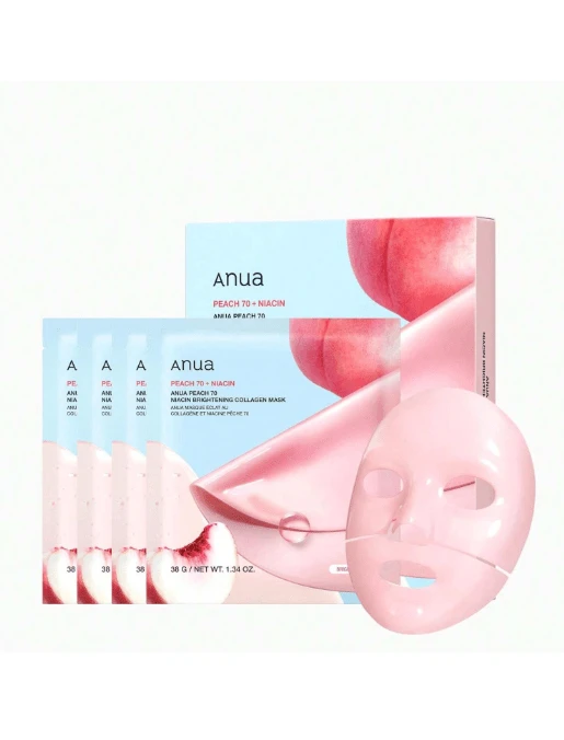 Anua ピーチ70 ナイアシン ブライトニング コラーゲン マスク｜オーバーナイト フェイスマスク｜ナイアシンアミド・コラーゲン配合｜うるおい＋ツヤ感ケア｜ナチュラルカラー｜38g・4枚入 - 桃 - チェックする 1