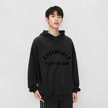Fear Of God Essentials SS24 Drop2 Nylon Fleece Hoodie, Letter Print Hooded Fleece Pullover, American Heavyweight Sweatshirt, Jet Black. - Dark Blue-black - View 6