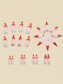 24片扎染法式美甲杏仁形假指甲，Y2K风格美甲用品 - 彩色 - 查看 2