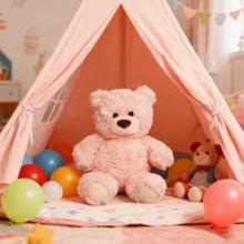 Miniso 26厘米/10.23英寸吉法德熊系列坐姿毛绒公仔动漫卡通填充娃娃抱枕沙发装饰生日节日礼物 - 粉色 - 查看 2