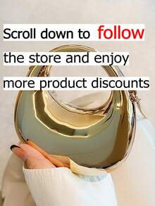 新款亚克力手提包，时尚手拿包，个性化新月形女士晚宴包，带肩链 - 金色 - 查看 2