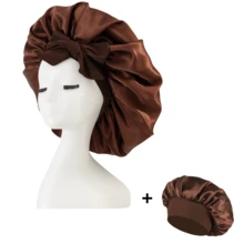 2pcs Luxury Satin Silk Sleep Cap, Lightweight & Breathable, Comfortable Hair Care All Night, Ideal For Curly, Braided & Long Hair. This Fashionable & Comfortable Unisex Sleep Cap Keeps Your Hair Healthy All Night, Perfect Gift For Valentine's Day. Hair Sleep Cap - Black + Khaki - View 11