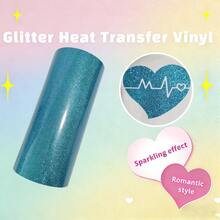 1 Roll Shiny/Glitter Puff Heat Transfer Vinyl - Sparkling Glitter, Suitable For T-Shirt Fabric Heat Press Printing - Aqua Blue - View 9